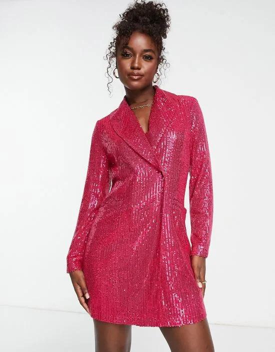 embellished blazer mini dress in bright pink