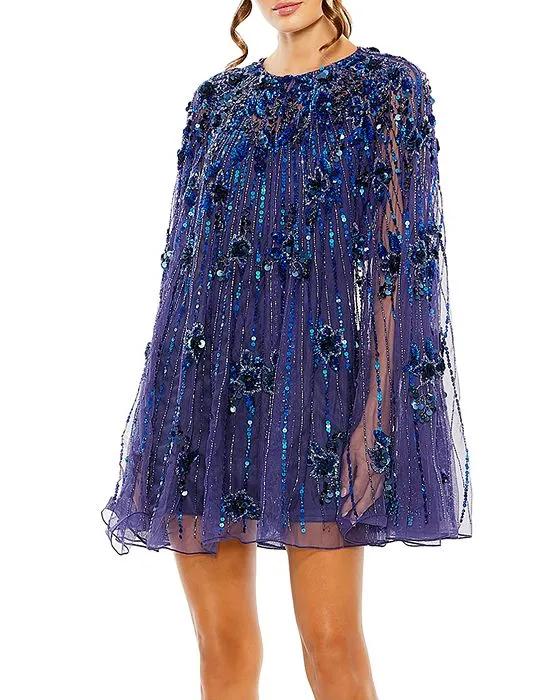 Embellished Cape Mini Dress