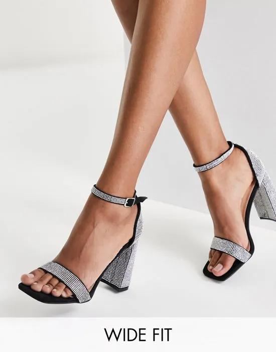 embellished heel strap detail sandals in black and silver