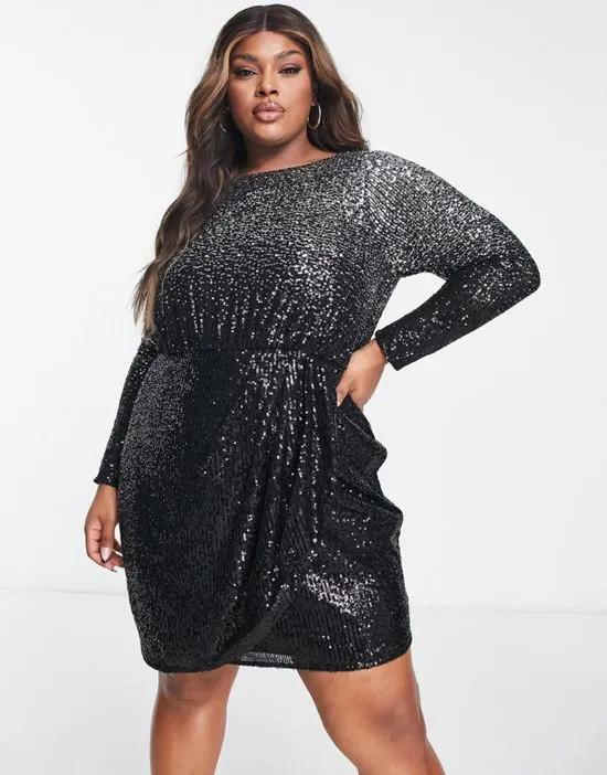 embellished ombre wrap dress in charcoal