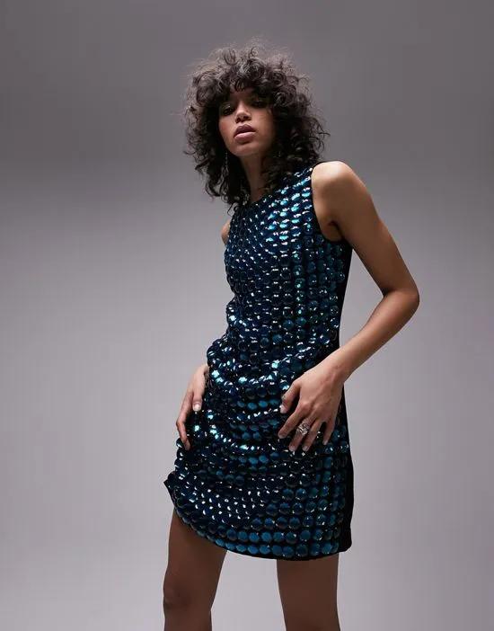 embellished shift mini dress with gems in blue