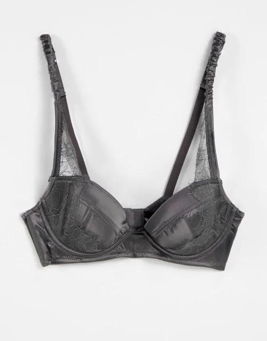 Ember high apex lace moulded bra in charcoal