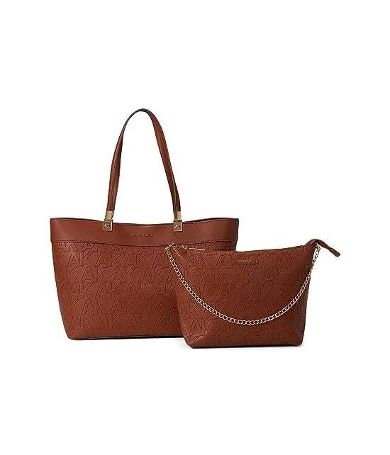 Embossed Chain Tote with Removable Crossbody