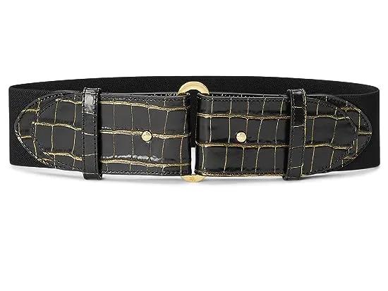 Embossed Leather Tab-Stretch Wide Belt