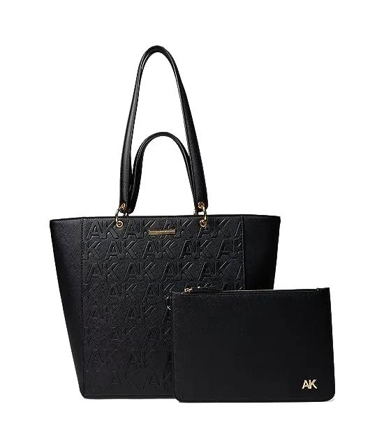 Embossed Tote with Removable Pouch Insert