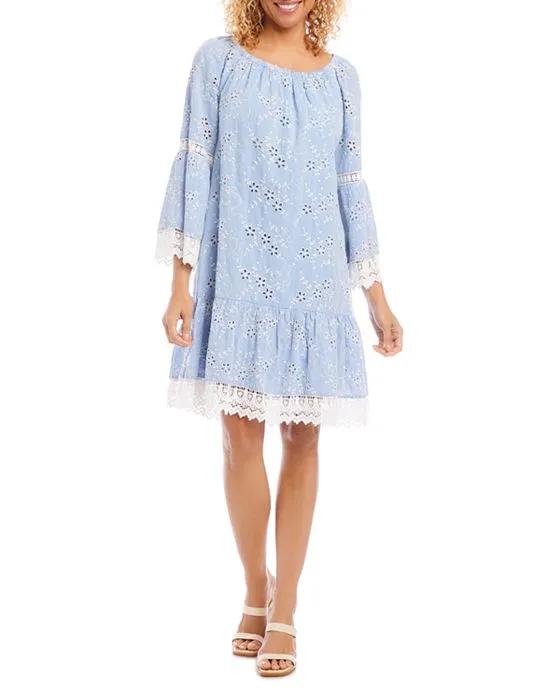 Embroidered Eyelet Lace Trim Dress