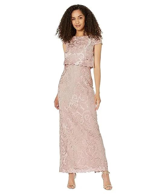 Embroidered Lace Long Pop Over Mob Column Gown
