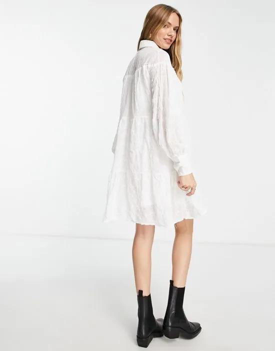 embroidered shirt dress in white