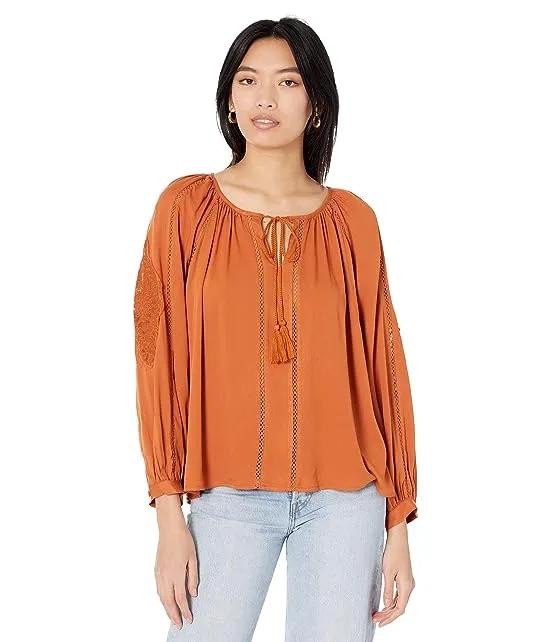 Embroidered Sleeve Woven Top