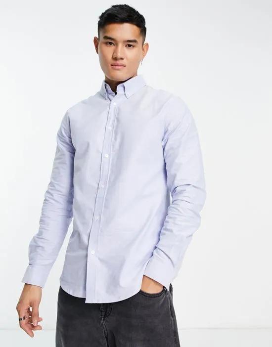 embroidered stretch oxford shirt in blue
