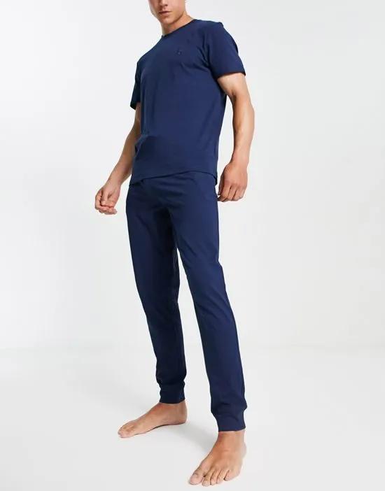 embroidered sweatpants pajama set in navy