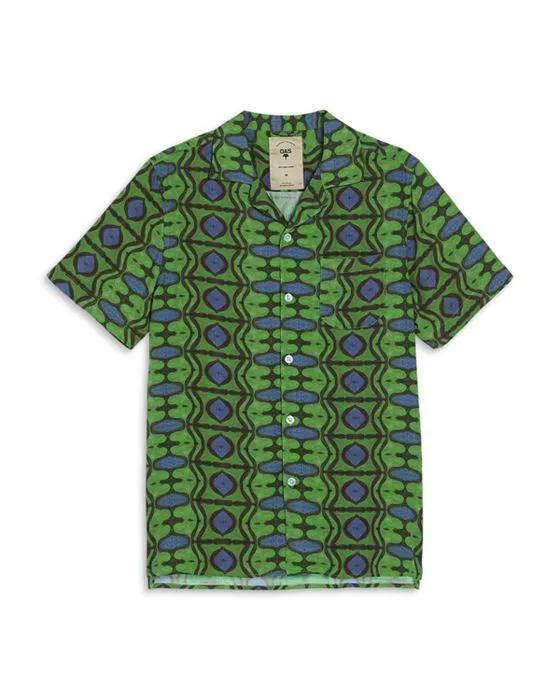Emerald and Blue Short Sleeve Camp Shirt
