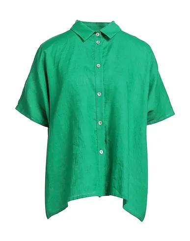 Emerald green Plain weave Linen shirt