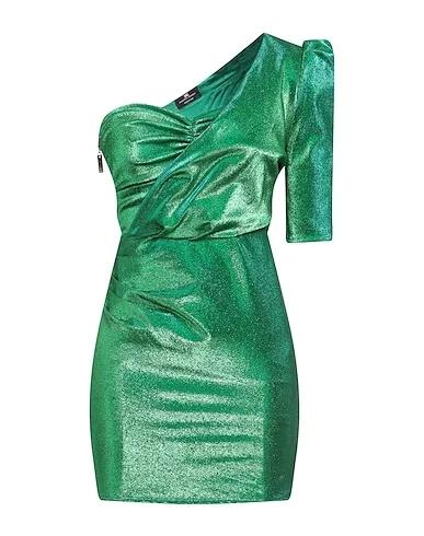 Emerald green Plain weave One-shoulder dress