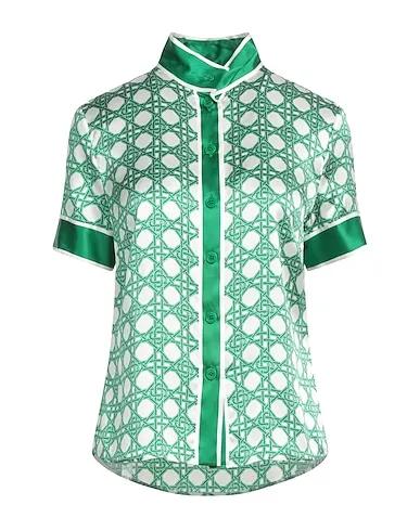 Emerald green Satin Patterned shirts & blouses