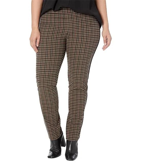 Emery Plaid Slim Ankle Pants with Leather Piping