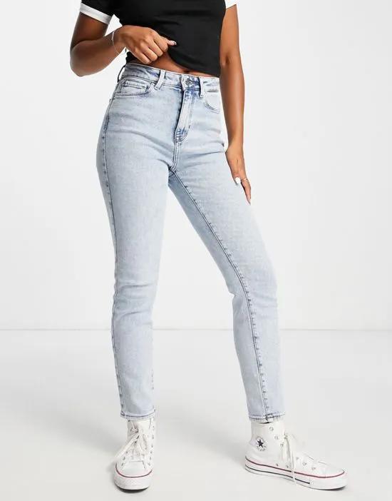 Emily high waisted straight leg jeans in light blue wash