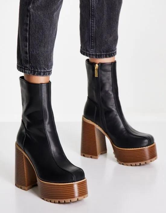Emotive high heel platform ankle boots in black