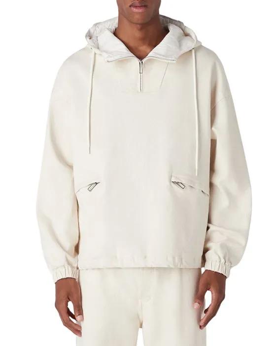 Cotton Blend Logo Print Quarter Zip Hooded Jacket 