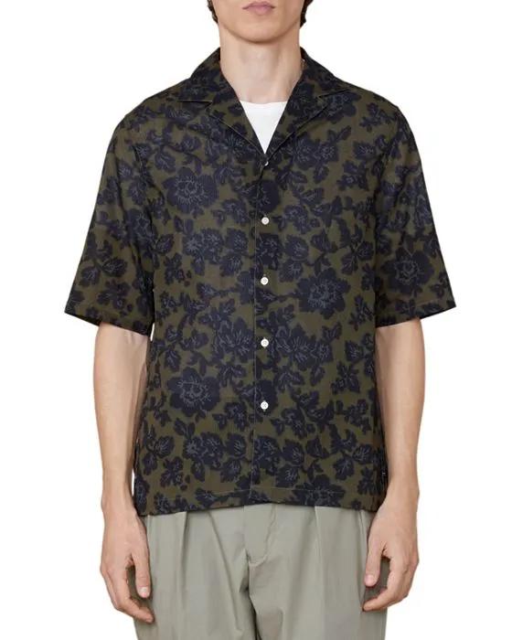 Eren Cotton Textured Printed Button Down Camp Shirt
