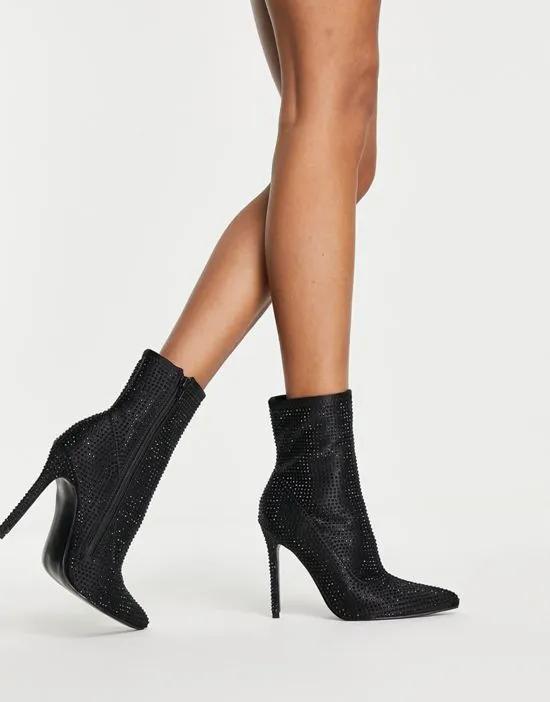 Esme embellished heeled sock boots in black