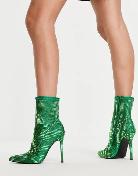 Esme embellished heeled sock boots in green
