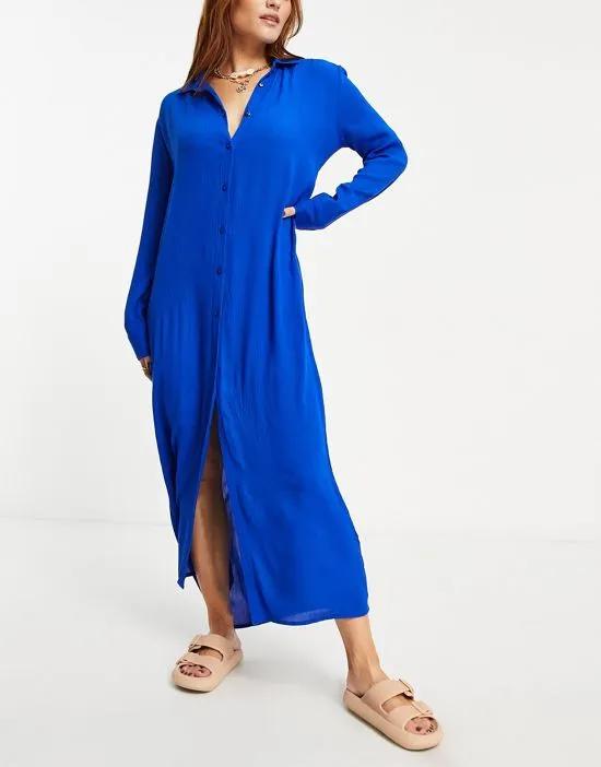 Esmee Exclusive maxi beach shirt dress in cobalt blue