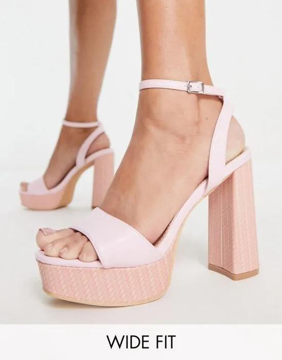 espadrille platform heel sandals in baby pink
