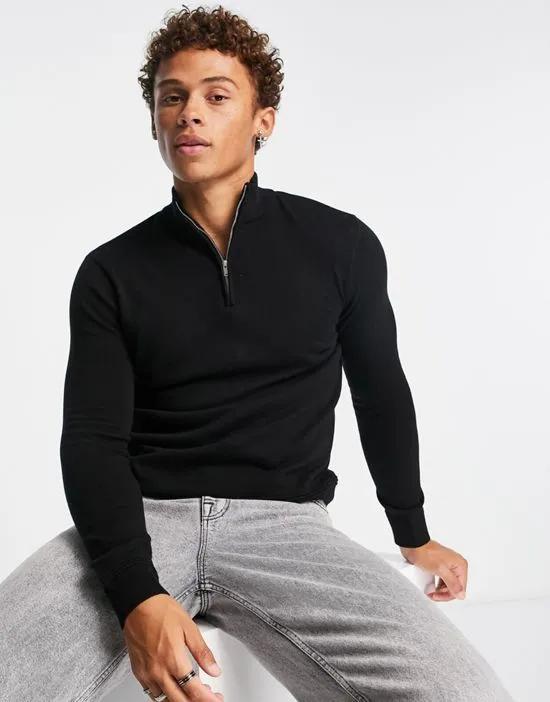 essential knitted 1/4 zip sweater in black