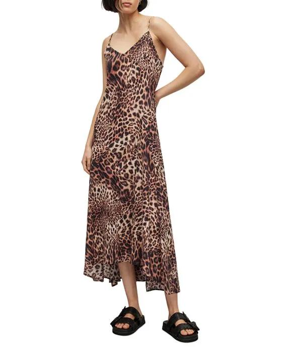 Essie Evita Cotton Leopard Print High Low Dress