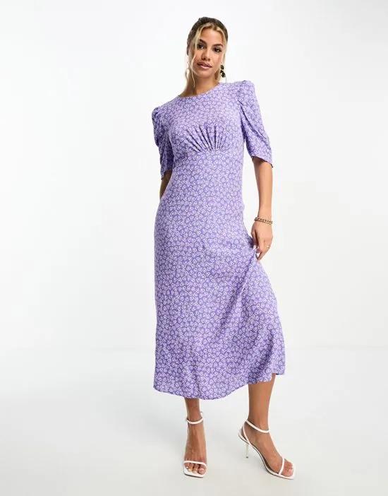 Evie midi dress in purple heart print