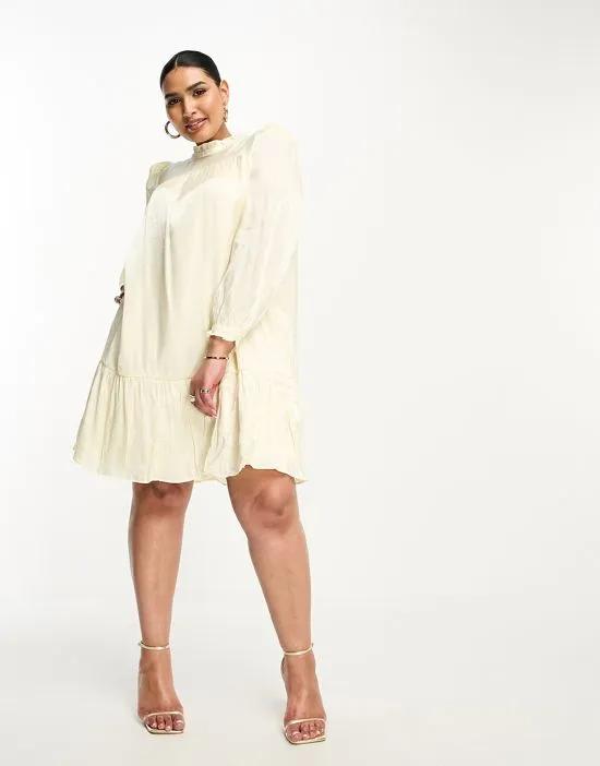 exclusive babydoll puff sleeve mini dress in ivory