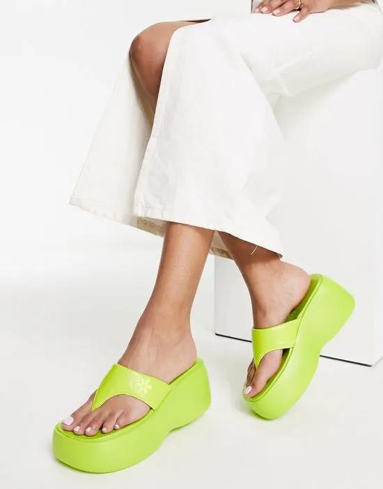 Exclusive chunky sole flip flop sandals in lime
