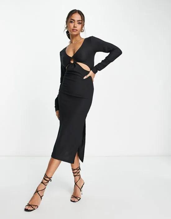 exclusive cut out ring detail midi dress in black