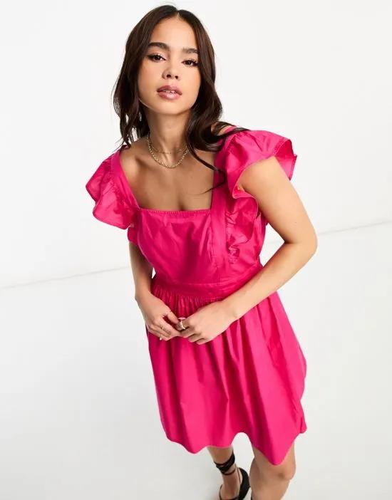 exclusive frill detail mini dress in bright pink