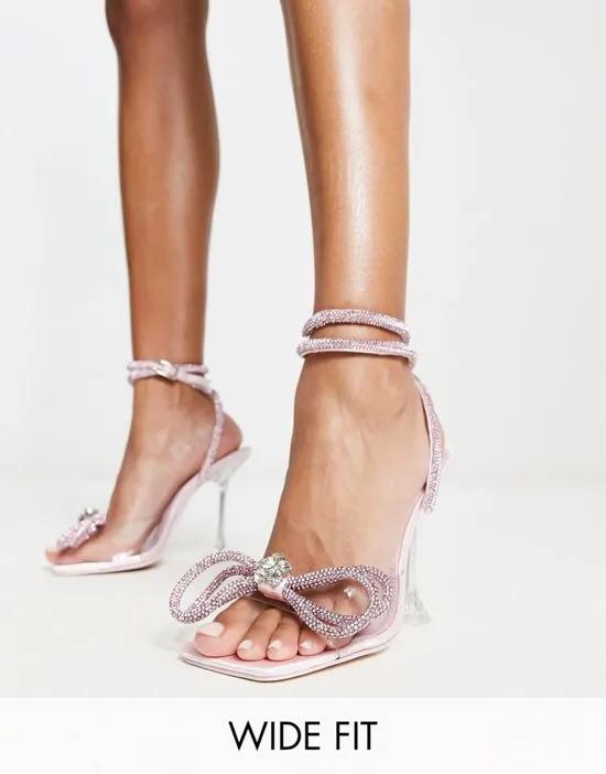Exclusive Glimmer strappy heeled sandals in pink satin