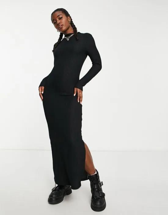 Exclusive high neck knit maxi dress in black