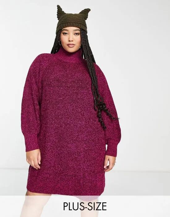 exclusive high neck mini knitted sweater dress in purple