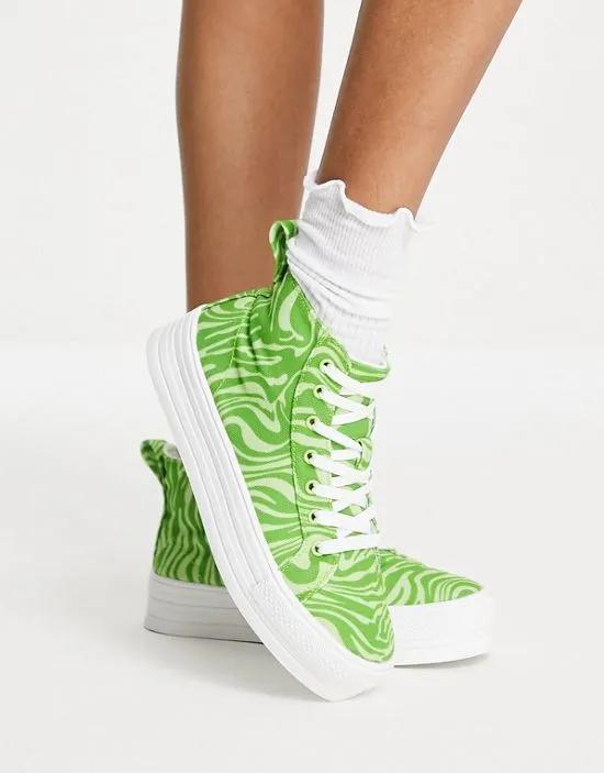 Exclusive high top sneakers in green swirl print