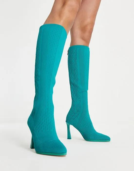 Exclusive Ivy knit knee boots in teal