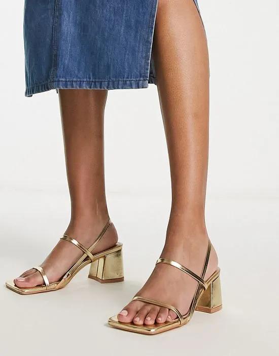 Exclusive Just Realise strappy mid heel sandals in gold