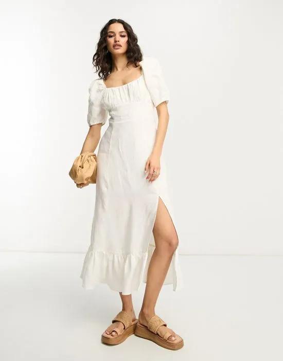 exclusive linen midi dress with split in off white