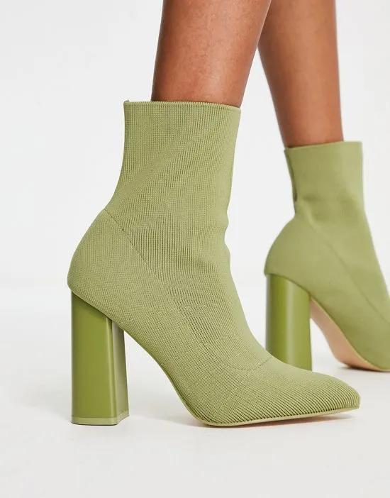 Exclusive Loyal heeled knit sock boots in green