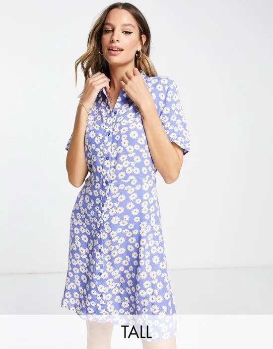 exclusive mini shirt dress in blue daisy