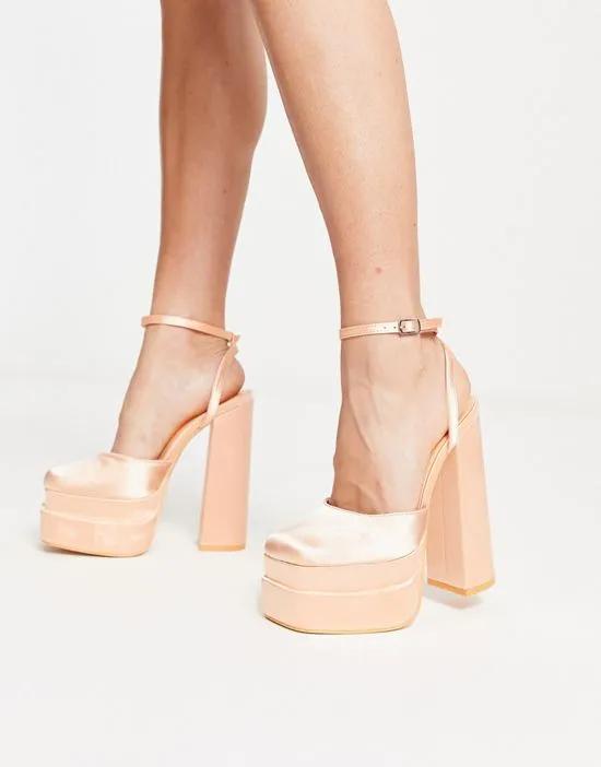 Exclusive Moonchild platform heeled sandals in apricot satin