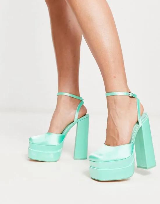 Exclusive Moonchild platform heeled sandals in pale green satin
