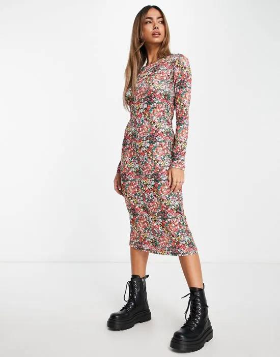exclusive ribbed midi body-conscious dress in ditsy floral