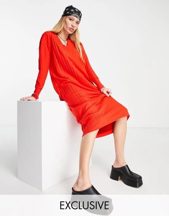 exclusive ribbed midi dress in bright red