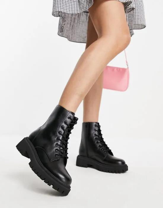 Exclusive River lace-up ankle boots in black PU