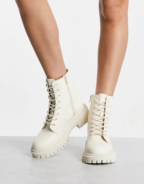 Exclusive River PU lace-up ankle boots in ecru - WHITE